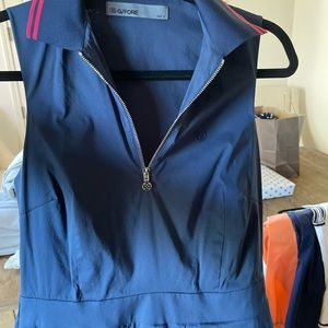G/FORE Women’s Pleated Sleeveless Half Zip Mini Golf Tennis Dress Navy Blue 2